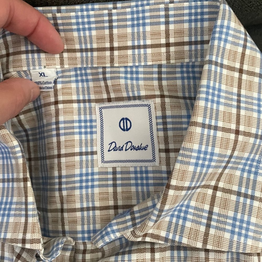 XL David Donahue Brown/Blue Long Sleeve Shirt